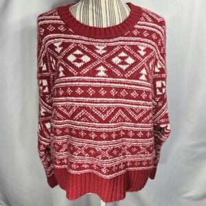 American Eagle Outfitters Red & White Long Sleeve Crew Neck Sweater Size XLarge